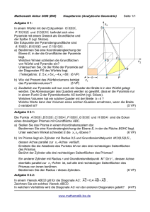 Mathematik Abitur 2008 (BW) Haupttermin (Analytische Geometrie