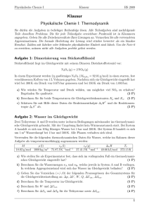 Klausur Physikalische Chemie I: Thermodynamik