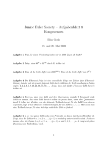 Junior Euler Society – Aufgabenblatt 8 Kongruenzen
