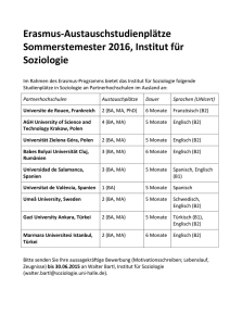 Ausschreibung Erasmus-Austauschstudienplätze Sommersemester