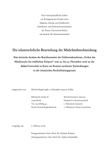 Die islamrechtliche Beurteilung der Mädchenbeschneidung