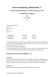 Lehrveranstaltung Mathematik 1 SS