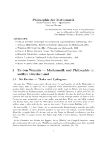 Philosophie der Mathematik 2 Zu den Wurzeln — Mathematik und