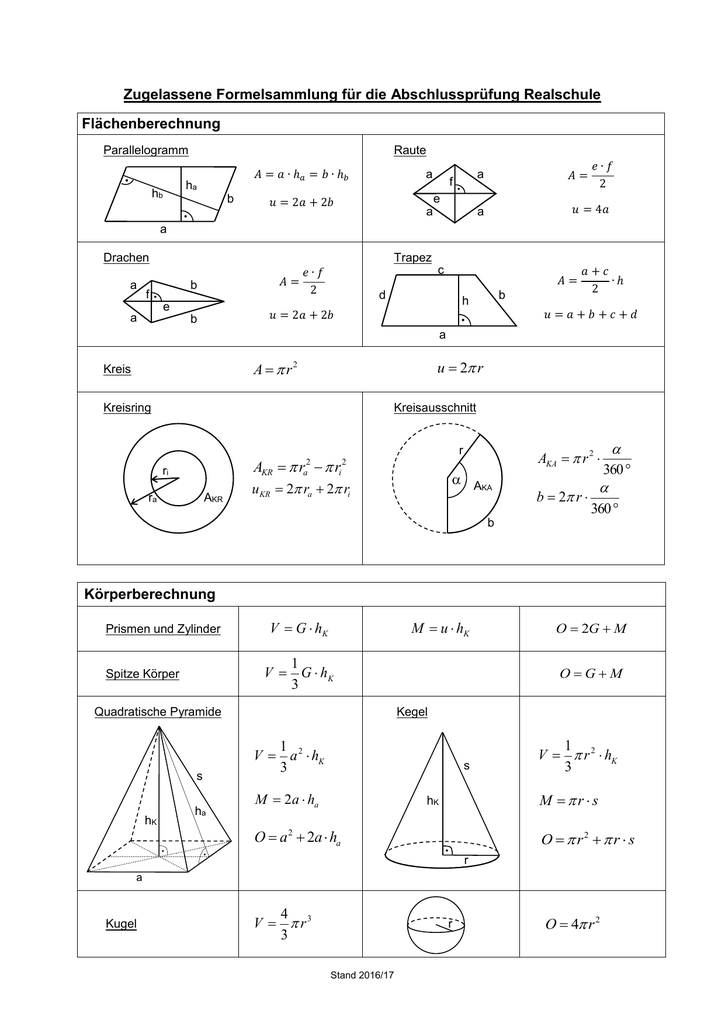 Mathe Formelsammlung Geometrie EZUFO