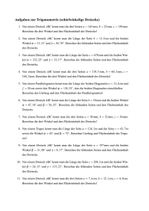 Aufgaben zur Trigonometrie (schiefwinkelige Dreiecke)