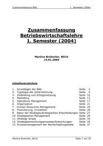 Zusammenfassung Betriebswirtschaftslehre 1. Semester (2004)