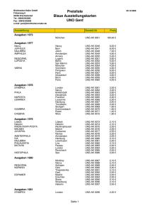 Preisliste Blaue Ausstellungskarten UNO Genf