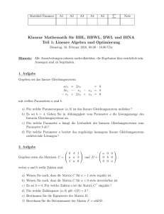 Klausur Mathematik für BBL, BBWL, BWL und BINA Teil 1: Lineare