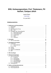 BWL-Vorlesungsnotizen, Prof. Thielemann, FH Aachen, Campus