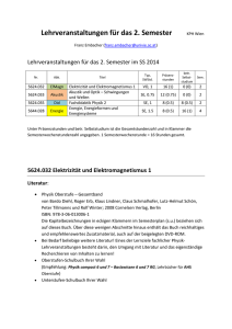 Physik-Lehrveranstaltungen für das 2. Semester