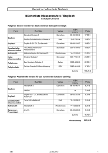 Bücherliste Klassenstufe 5 / Englisch