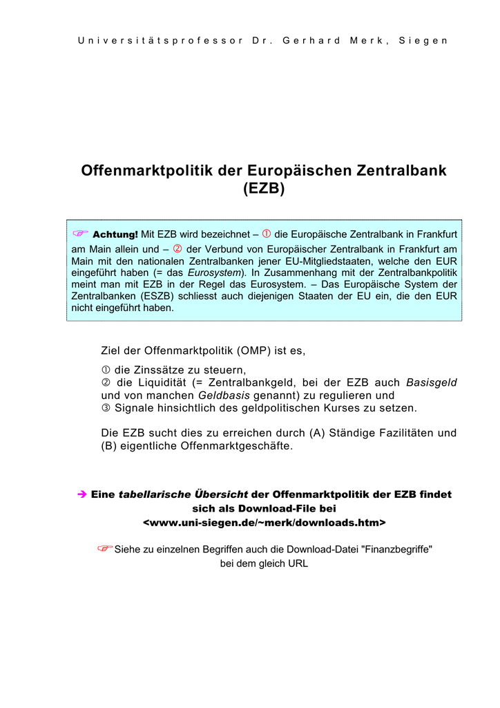 Offenmarktpolitik Der Europaischen Zentralbank Ezb