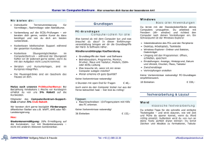 Kursprogramms mit Preisinformationen