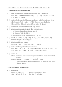 Arbeitsblätter zum Vorkurs Mathematik der Universität Hohenheim I