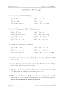 Quadratische Gleichungen - Aufgaben und Lösungen