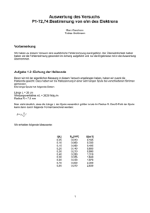 Auswertung des Versuchs P1-72,74:Bestimmung