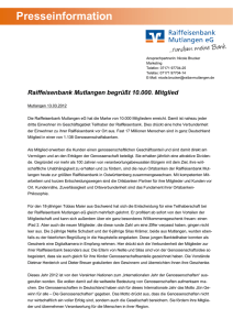 Presseinformation Raiffeisenbank Mutlangen begrüßt 10.000. Mitglied