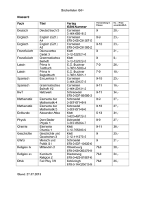 Bücherlisten G8+ Klasse 9 Fach Titel Verlag ISBN