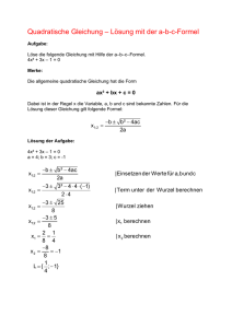 Quadratische Gleichung – Lösung mit der abc-Formel