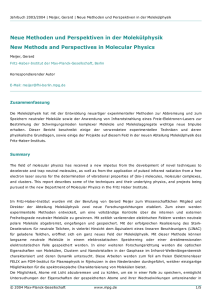 Neue Methoden und Perspektiven in der Molekülphysik New