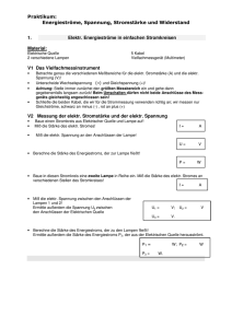 Praktikum: Energieströme, Spannung, Stromstärke und Widerstand