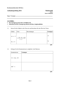 Aufnahmeprüfung 2011 Mathematik ALGEBRA