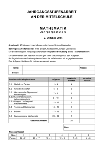 Mathematik Jahrgangsstufe 6: Aufgaben 2014