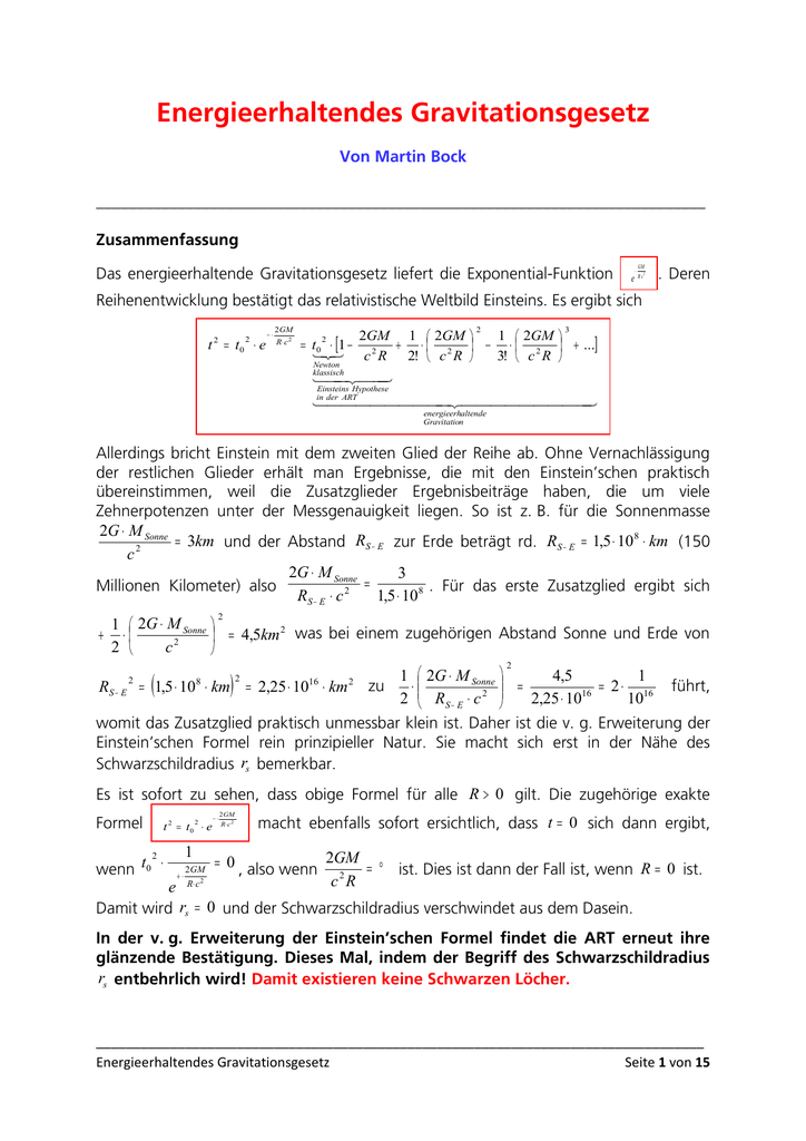 Energieerhaltendes Gravitationsgesetz - Physik