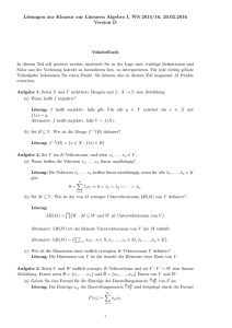 Lösungen zur Klausur zur Linearen Algebra I, WS 2015/16, 20.02