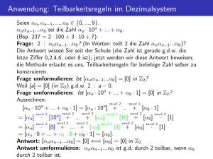 Anwendung: Teilbarkeitsregeln im Dezimalsystem