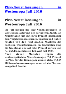 Pkw-Neuzulassungen Deutschland August 2016