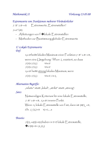 Mathematik II Vorlesung 23.05.08 Extremwerte von Funktionen