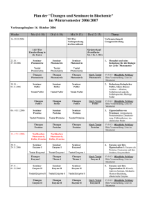 Plan der "Übungen und Seminare in Biochemie" im Wintersemester