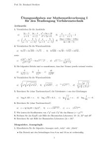 Ubungsaufgaben zur Mathematikvorlesung I für