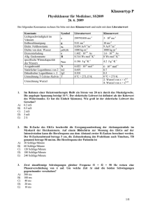 Probeklausur Physik für Mediziner, WS 2007