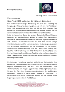 Pressemeldung Kant-Preis 2006 an Gegner der ‚Grünen` Gentechnik