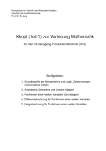 Skript (Teil 1) zur Vorlesung Mathematik