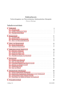 Zahlentheorie Inhaltsverzeichnis