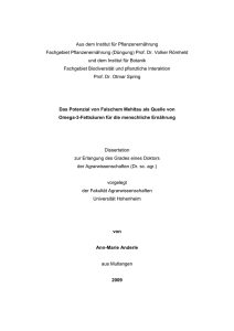 Aus dem Institut f&uuml;r Pflanzenern&auml;hrung Fachgebiet