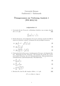 Aufgabenblatt 13 (Übungsexamen) - Mathematik, Uni