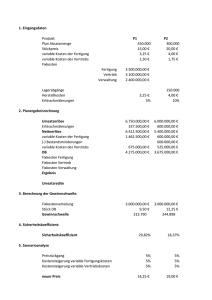 1. Eingangsdaten Produkt P1 P2 Plan Absatzmenge 450.000