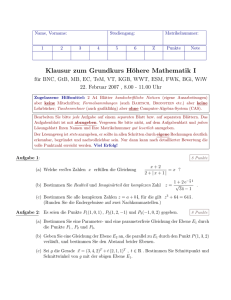 Klausur zum Grundkurs Höhere Mathematik I