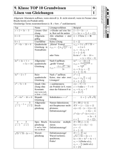 9. Klasse TOP 10 Grundwissen 9 L¨osen von Gleichungen 1