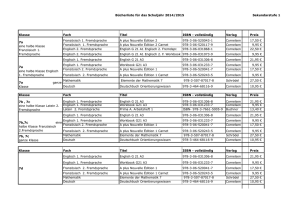 Bücherliste für das Schuljahr 2014/2015 Sekundarstufe 1 Klasse