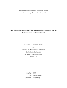 „Die Helsinki Deklaration des Weltärztebundes – Forschungsethik