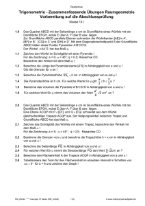 Trigonometrie - Zusammenfassende Übungen Raumgeometrie