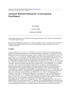 Autokauf: Rückabwicklung bei verschwiegenem Einzelimport