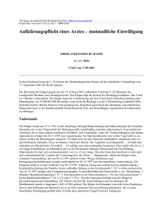 Aufklärungspflicht eines Arztes – mutmaßliche Einwilligung