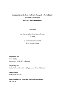 Assoziation zwischen der Besiedlung mit Helicobacter pylori im