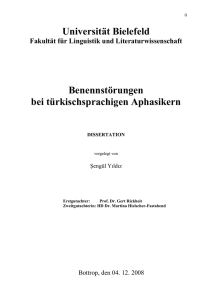 Universit&auml;t Bielefeld Benennst&ouml;rungen bei t&uuml;rkischsprachigen